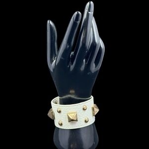 White Faux Leather Studded Cuff Bracelet Punk Goth Biker Statement Chunky Y2K